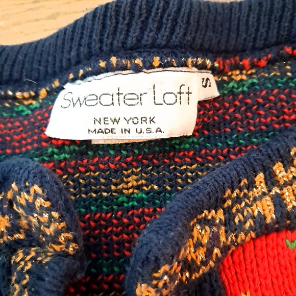 Vintage Sweater Loft Cat Cardigan Sweater Women's Size S Small blue red READ - Picture 4 of 11